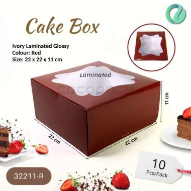 Cake Box 22x22x11cm Merah - Hijau 10 PCS Red