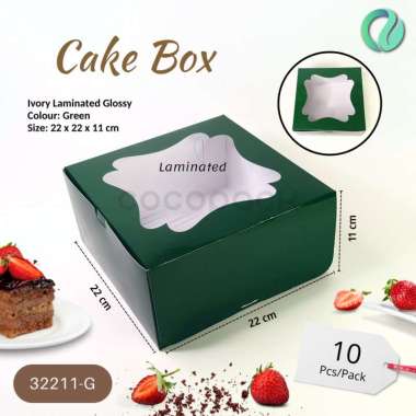 Cake Box 22x22x11cm Merah - Hijau 10 PCS Green