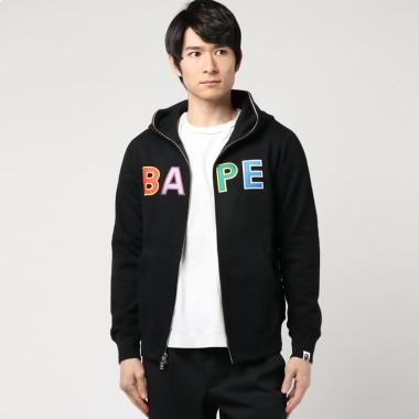 A Bathing Ape Applique Hoodie Jacket Pria - Black