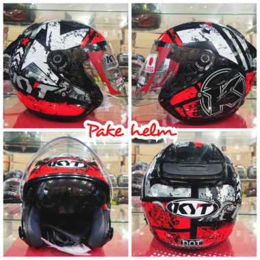 HELM KYT GALAXY FLAT #5 BLACK RED FLUO HELM KYT HALF FACE HELM KYT DOUBLE VISOR L