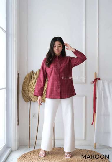 ELLIPSESINC Kemeja Kotak Wanita Jumbo/Kemeja Kerja Wanita Ukuran Besar/Hinata Windowpane Shirt XL MA