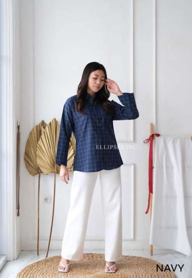 ELLIPSESINC Kemeja Kotak Wanita Jumbo/Kemeja Kerja Wanita Ukuran Besar/Hinata Windowpane Shirt XL NA