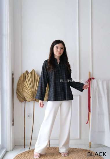 ELLIPSESINC Kemeja Kotak Wanita Jumbo/Kemeja Kerja Wanita Ukuran Besar/Hinata Windowpane Shirt XL HI