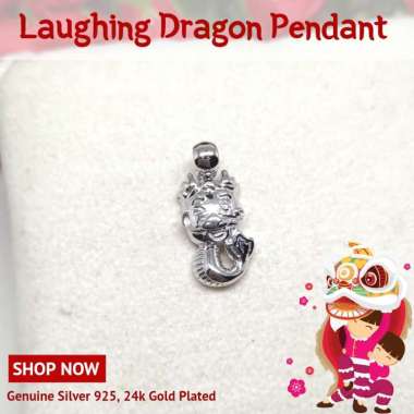 BCL341 PERHIASAN KALUNG LIONTIN NAGA LAUGHING DRAGON PERAK SILVER 925 LAPIS EMAS PUTIH ASLI ORIGINAL