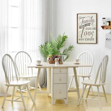 Livien Minimalis Transformer Meja Makan Lipat Dining Set - White [4 Kursi] White