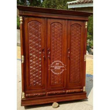 Mebel Kayu Jati Jepara Lemari Baju/ Pakaian Kayu Jati Almari 3 Pintu