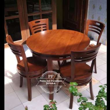 Promo Termurah Meja Kursi Makan 4 Kursi Meja Makan Bundar Sederhana Bahan Full Jati Jepara