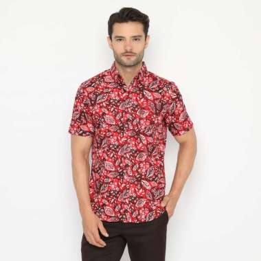 Platini Kemeja Motif Hawai Pria Pendek Katun Merah 132038 M