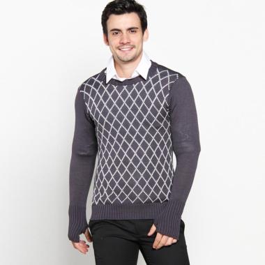 VM Oblong Rajut Sweater Pria - Abu-Abu [PJG-09] Semua Ukuran abu-abu