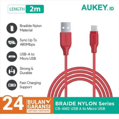 AUKEY CB-AM2 High Performance Nylon Micro USB Cable [2 m] Original Garansi Aukey Merah