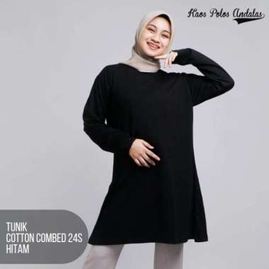 Kaos Polos Tunik Untuk Muslimah Bahan Katun Combed 24s Warna Hitam M
