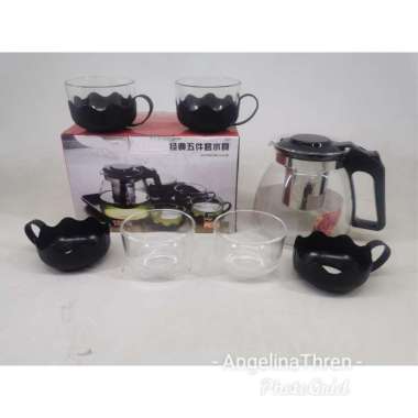 Tea Pot + Saringan SS + 4 gelas - teko teh Set 4 Gelas