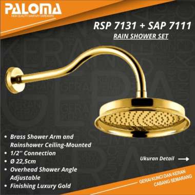 PAKET RSP 7131 SAP 7111 RAIN SHOWER AND SHOWER ARM PALOMA GOLD