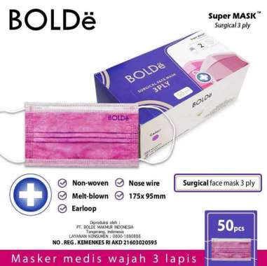 Masker BOLDe Surgical Face Mask 3Ply / Masker Medis Earloop pink