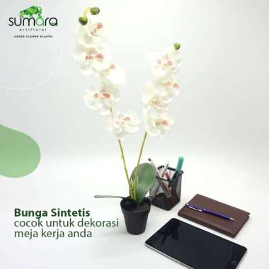Bunga Anggrek Putih Plastik + Pot