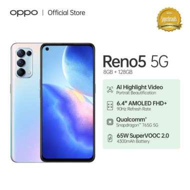 OPPO Reno5 5G Smartphone 8GB/128GB (Garansi Resmi) - Putih
