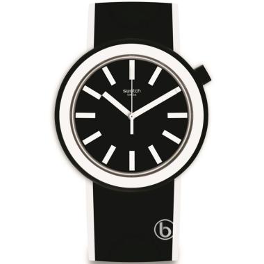 Swatch POPLOOKING Swiss Made Jam Tangan Pria - Black White [Originals]  Black White