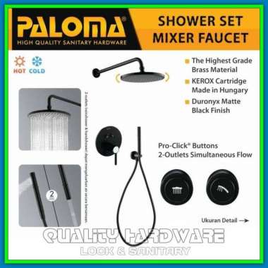 Paket Shower Set Hitam Paloma Kran Shower Panas Dingin Tanam QHFCP 9327 Rain Shower & HandShower Mur
