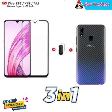 TEMPERED GLASS VIVO Y91 / Y93 / Y95 FULL COVER BONUS CAMERA & GARSKIN Vivo Y93
