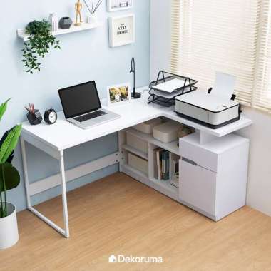Dekoruma Lexa Meja Belajar Sudut Minimalis | Meja Kerja Kayu