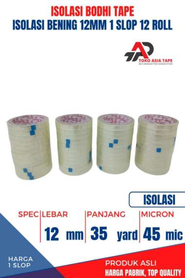 ISOLASI / SELOTIP BENING BODHI TAPE 12MM X 35YARD 1 SLOP 12 ROLL TERMURAH BENING