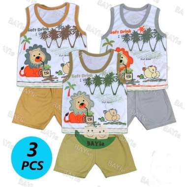 Bayie - 3 Set Setelan Kaos Oblong Bayi / Anak Kutung Putih Motif Gajah Makayla Umur 3 - 18 Bulan SINGA