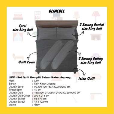 Set Quilt Komplit + Sprei + 2 Sarbal + 2 Sargul Bahan Katun Jepang Grey 90 x 200