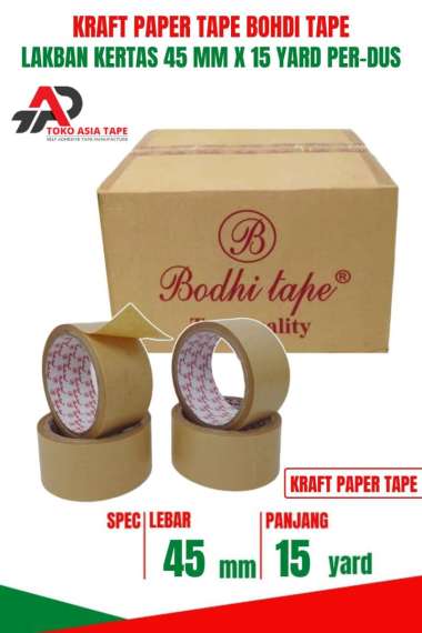LAKBAN KERTAS KRAFT PAPER TAPE 45MM X 15 YARD BODHI TAPE 1 DUS 72 ROLL COKLAT
