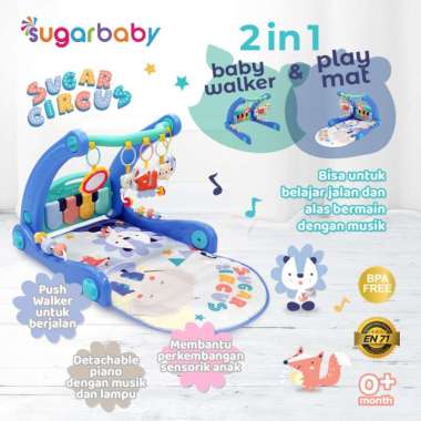 Sugarbaby 2in1 Baby Walker& Playmat/Push Walker/Alat Bantu Jalan Anak Blue (Sugar Circus)