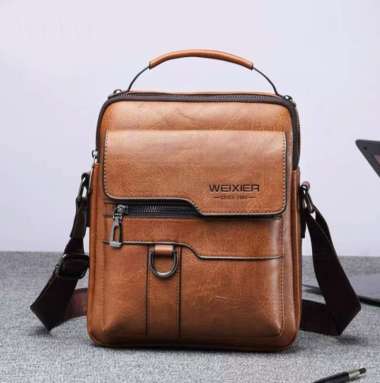 Tas selempang kulit pria Tas Kerja Pria Sling Bag Kulit Pria WEIXER - Hitam ORIGINAL 100 % Multicolor