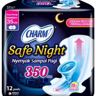 Pembalut Wanita Charm Safe Night Wing 35cm Isi 12 Pads Bersayap
