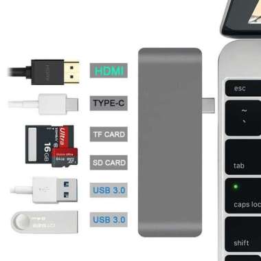 USB Hub 6 in 1 USB Type C with HDMI 4K & Card Reader Gray