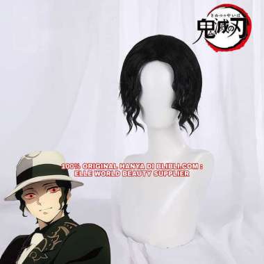 FULL WIG COWO COWOK PRIA PENDEK CURLY HITAM BLACK WIG COSPLAY ANIME DEMON SLAYER KIMETSU NO YAIBA WI