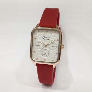 Alexandre Christie Passion 2A04BFR Rubber Strap Jam Tangan Wanita Merah Rosegold