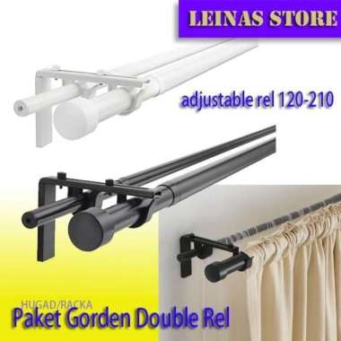 PAKET DOUBLE REL BATANG Besar Kecil / REL GORDEN VITRASE Uk 120-210 cm Hitam