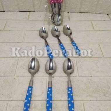 sendok makan polkadot 6pcs - sendok makan gagang lapis - sendok gagang pink