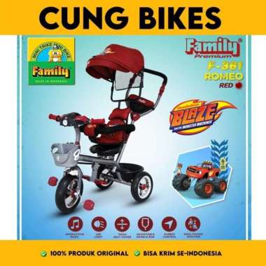 Sepeda anak Roda Tiga 3 stroller FAMILY f-361 PREMIUM dorong musik Merah