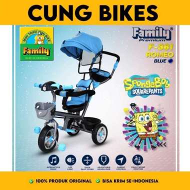 Sepeda anak Roda Tiga 3 stroller FAMILY f-361 PREMIUM dorong musik Biru