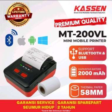 MINI PRINTER THERMAL BLUETOOTH KASSEN MT200VL | MOBILE PRINTER BLUETOOTH KASSEN MT 200VL -MT-200VL