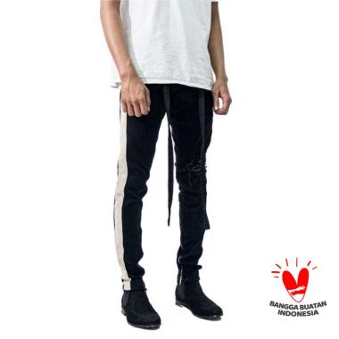 M1 mid distressed - Black dual stripes - Celana Jeans 30