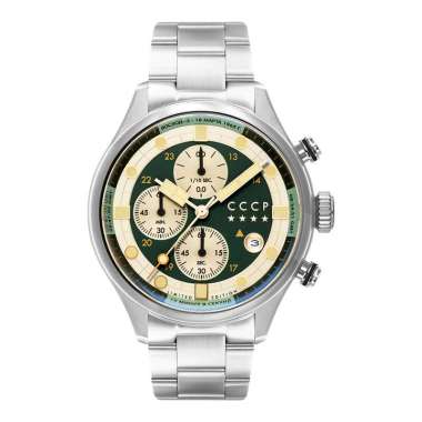 Jam Tangan Pria CCCP ComradeÂ CP-7100-33Â Chronograph Dual Tone Dial Stainless Steel Strap Silver
