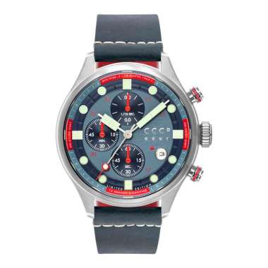 Jam Tangan Pria CCCP ComradeÂ CP-7100-02Â Chronograph Dual Tone Dial Grey Leather Strap Abu-abu