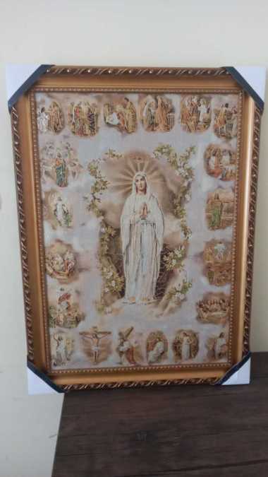 Gambar Bunda Maria Tuhan Yesus Rosario Katolik Kristen Rohani Frame Gantung WCF 021