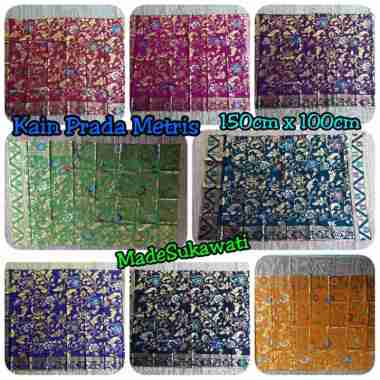Kain prada metris lembaran motif bun bunga adat tari bali Biru muda