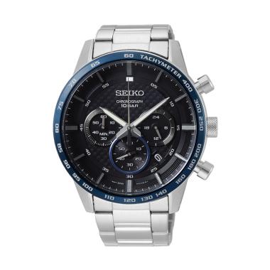 Seiko Chronograph Tachymeter Jam Tangan Pria [Original/ SSB-357.P1] Black Blue Silver