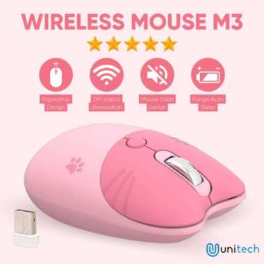 Mouse Wireless Unitech Cat Paw M3 2.4G 1600dpi Ungu warna