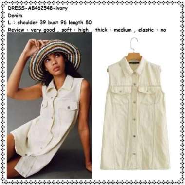 AB462548 Mini Dress Kemeja Denim Jeans Wanita Korea Import Putih Ivory