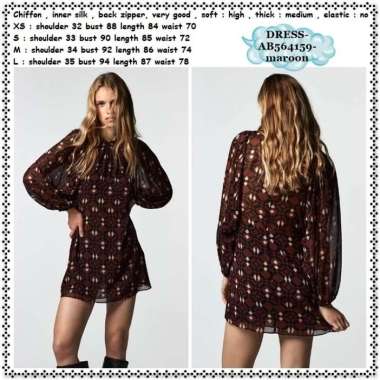 AB564159 Mini Dress Lengan Panjang Wanita Korea Import Merah Maroon