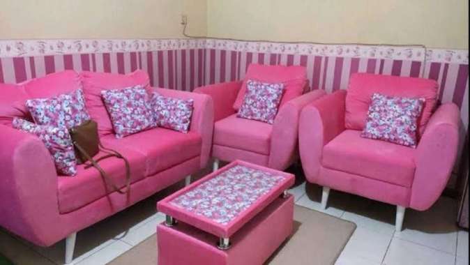 Sofa Retro 211 + Meja kain Bludru pink