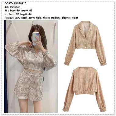 AB656410 Crop Blazer Cardigan Lengan Panjang Wanita Korea Import